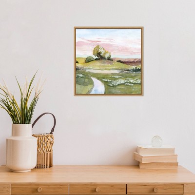16" x 16" Pink and Green Nature Landscape Framed Canvas