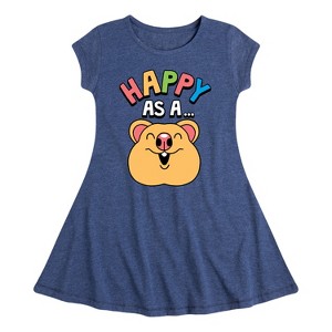 Girls' - Instant Message - Happy As A Quokka Fit & Flair Cap Sleeve Graphic Dress - 1 of 4