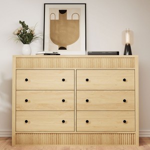Fluted 6 Drawer Dresser, 47" Wide 6 Chest of Drawers with Double Waveform Fluted Panel, Wooden Storage Cabinet for Bedroom Living Room Nursery - 1 of 4
