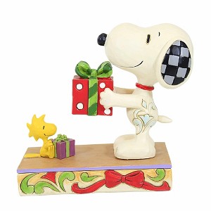 Jim Shore 5.0 Inch Christmas Exchange Snoopy Woodstock Exchange Gifts Figurines - 1 of 3