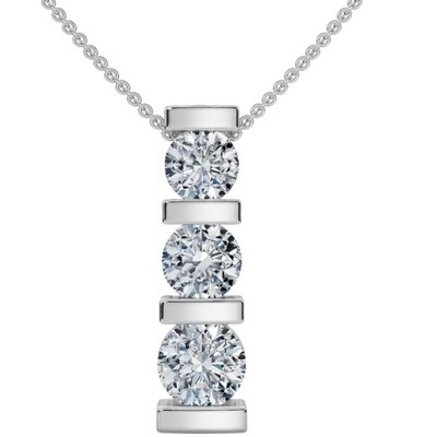 Pompeii3 1ct 3-Stone Diamond Bar Set Pendant 14 Karat White Gold