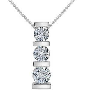 Pompeii3 1ct 3-Stone Diamond Bar Set Pendant 14 Karat White Gold - 1 of 4