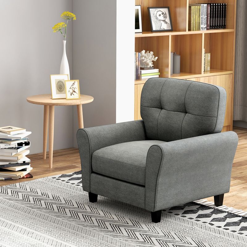 Costway Upholstered Modern Accent Chair Mid-Century Armchair with Sturdy Legs Grey/Beige, 5 of 10