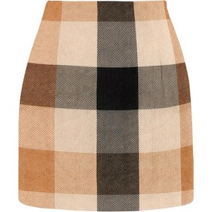 Women's Plaid High Waist Mini Skirt - Fall Bodycon Dress for Fashion Outfits 01 Khaki Plaid - 1 of 4