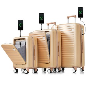 LOVMOR Luggage Set of 3, 20, 24, 28inch with USB Port, 20, 24inch with front opening design with Cup Holder,Hard Shell Luggage with Spinner Wheels - 1 of 4