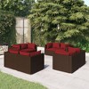 vidaXL 8 Piece Patio Lounge Set - Outdoor Modular Brown Poly Rattan Lounge Set with Cinnamon Red Cushions - Easy Assembly Garden Furniture Set - 2 of 4
