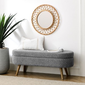CAVINAS Storage Ottoman Bench, Ottoman Oval Storage Bench, Large Blanket Storage Bench, Rubber Wood Legs, Gray - 1 of 4