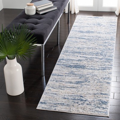 Amelia Ivory and Blue Synthetic Abstract Runner Rug, 2'2" x 8'