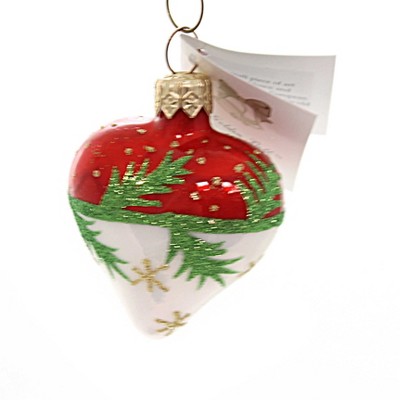 Golden Bell Collection 2.5" Red/White Heart W/ Green Stems Ornament Glittered  -  Tree Ornaments