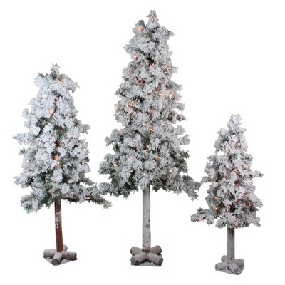 Northlight 3ct Prelit Artificial Christmas Trees Heavily Flocked Alpine5' - Clear Lights