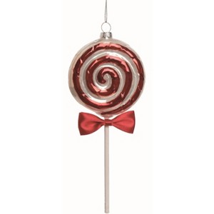 Transpac Glass Red Christmas Peppermint Pop Ornament - 1 of 2