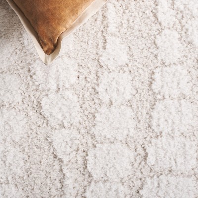 Ivory Geometric Shag Area Rug 5'3" x 7'6"
