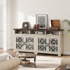 TV Stand for 80 Inch, Mid Century Modern Entertainment Center with LED Lights and Storage, Wooden Media Console Cabinet Furniture with Glass Door - 2 of 4