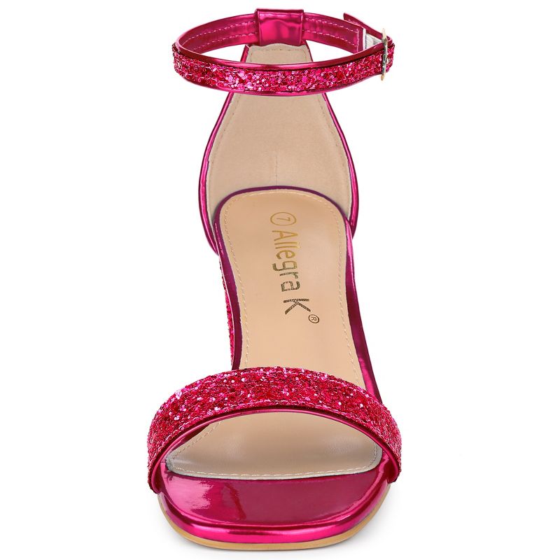 Allegra K Women's Glitter Square Toe Ankle Buckle Strap Chunky Heels Sandals, 2 of 7
