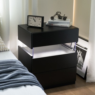 Okak LED 3 Drawer Dresser for Bedroom,Acrylic Board LED Bedside Tables,Modern End Tables with Drawers,Bedroom Furniture
