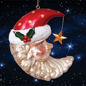Celestial Crescent Moon Santa Glass Christmas Ornament| OrnamentallyYou - 1 of 4