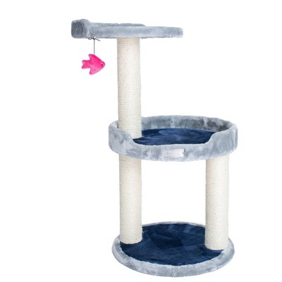 Gray Faux Fur and Sisal 3-Level Cat Tree