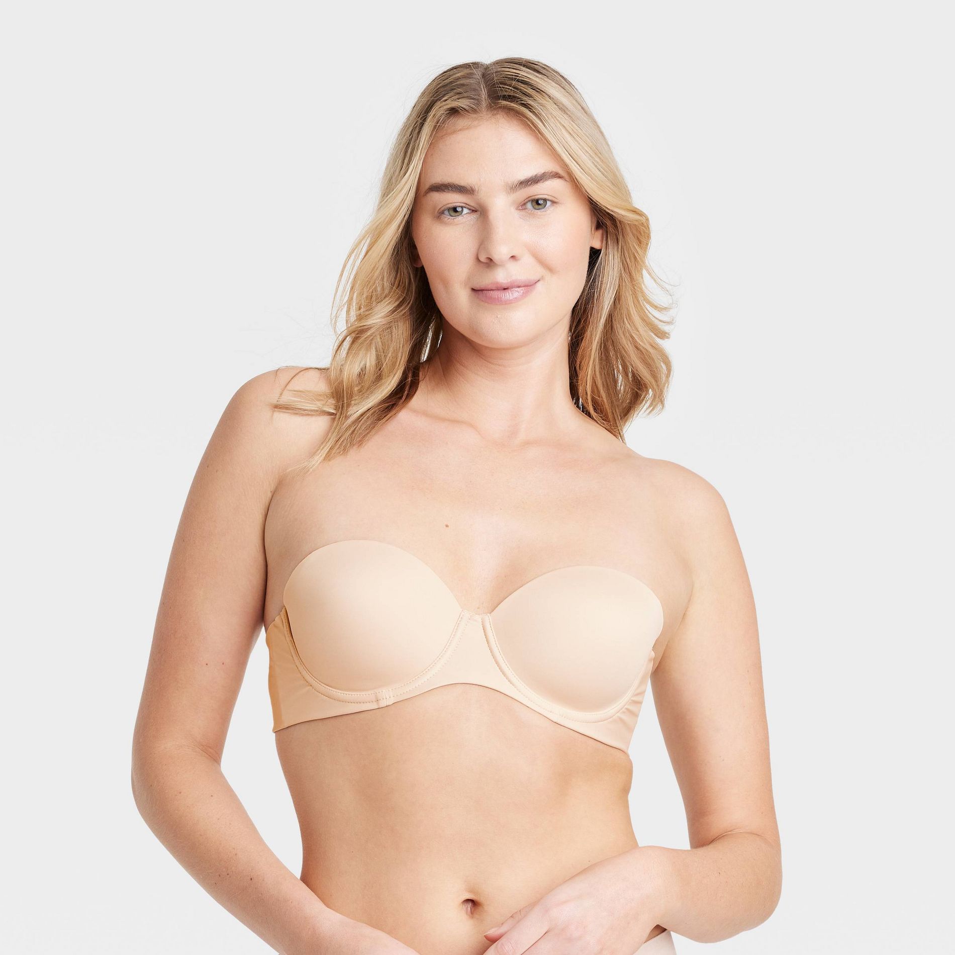 Women's Lightly Lined Strapless Bra - Auden™ Beige 34A: High Support, Mesh Liner, Adjustable Strap