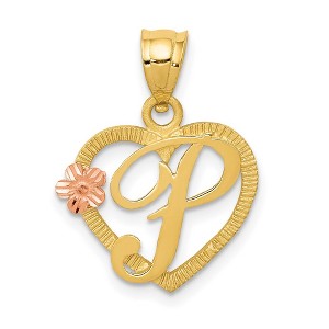 Black Bow Jewelry 14k Two Tone Gold Grace Collection 15mm Heart Initial P Pendant - 1 of 4
