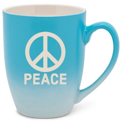 100 North Blue and White Two Toned Ombre, 10 Ounce, Comfortably Fits Your Hands, Ceramic Tea Coffee Cup Mug, Peace Sign
