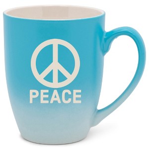 100 North Blue and White Two Toned Ombre, 10 Ounce, Comfortably Fits Your Hands, Ceramic Tea Coffee Cup Mug, Peace Sign - 1 of 1