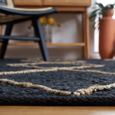 Handwoven Black Cotton & Cowhide 3'x5' Vintage Leather Rug