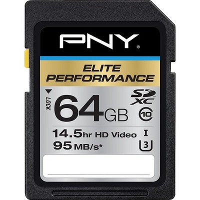 PNY Elite Performance 64 GB Class 10/UHS-I (U3) SDXC - 95 MB/s Read - Lifetime Warranty