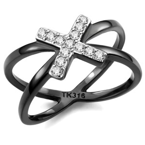 Slickblue Women’s Two-Tone X Symbol Ring, Black Ion Plated Stainless Steel with Clear CZ Detailing, Sizes 5-10 - 1 of 4