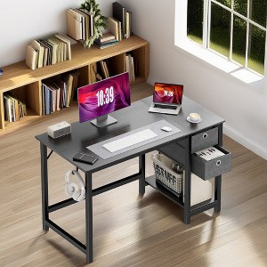 ROOMTEC Modern Home Office Writing Desk, Simple Style Office Table with 2-Tier Drawers and Bottom Storage Shelf - 1 of 4