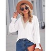 Womens Long Sleeve V Neck Blouse with Lace Detail and Ruffled Sleeves Tunic Style - 3 of 4