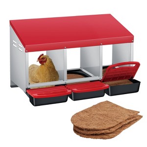 Chicken Nesting Box, 3 Hole Roll-Away Nesting Boxes with Pad, Metal Egg Laying Nest with Perch for Chickens Coop, Easy to Assemble - 1 of 4