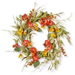 Artificial Spring Flower Wreath Red 22" - National Tree Company