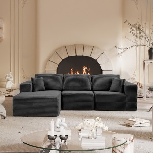 MAYEERTY 104 in Plush Fleece Convertible Sofa, Compressed Zero-Assembly Modular Beige Living Room Sofa - 1 of 4
