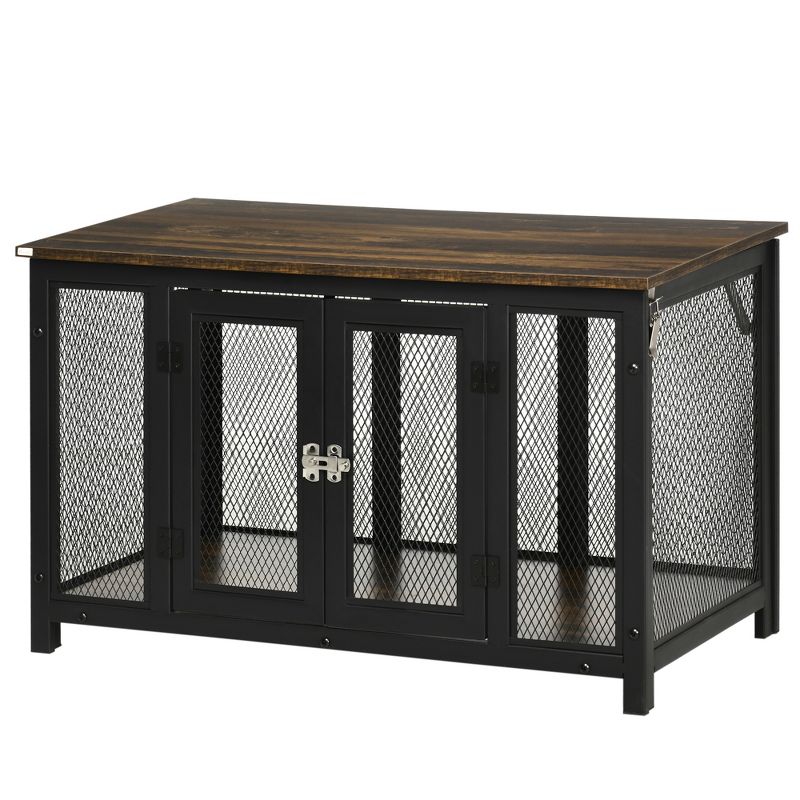 PawHut Furniture Style Dog Crate with Openable Top, Big Dog Crate End Table, Puppy Crate for Small Dogs, Spacious Interior, Pet Kennel, Brown, Black, 5 of 8