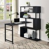 LIVAREEmlen Home Office Computer Desk L-Shaped Corner Table, Rotating Computer Table with 5-Tier Bookshelf, Lockable Casters (Black) - 2 of 4