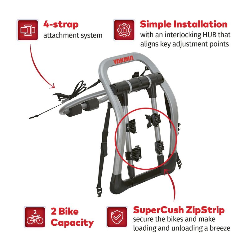 Yakima HalfBack 2 Bike Capacity Trunk Bike Strap Rack with 4 Strap Attachment, SuperCrush ZipStrips, and Bomber External Frame, Gray/Black, 2 of 7