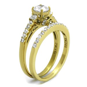 Slickblue Women's Gold-Tone CZ Engagement Ring Set, Round Cut, Layered Two-Piece Style, Prong Set, Sizes 5-10 - 1 of 4