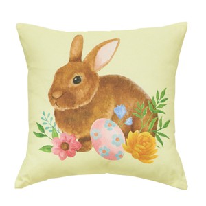 C&F Home 18" x 18" Yellow Floral Bunny Woven Spring Easter Themed Accent Throw Pillow - 1 of 3