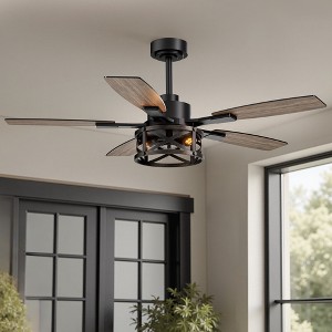 Siljoy 52-in Farmhouse Cage Black Ceiling Fan and Dual Color Blades Ceiling Fan With Lights - Remote Included - 1 of 4