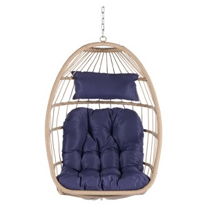 VisioGear Egg Chairs, Patio Egg Chair, Outdoor Garden Egg Swing Chair Hanging Chair for Bedroom Living Room, Blue, 28.70"*28.5"*55.6" - 1 of 4