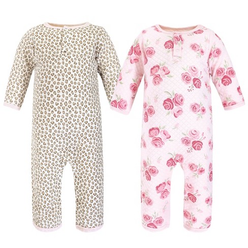 Hudson Baby Infant Girl Premium Quilted Coveralls, Blush Rose Leopard - image 1 of 4