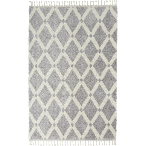 Nourison Diamond Trellis Shag Dmt01 Gray/ivory Indoor Area Rug - 5'3 X ...