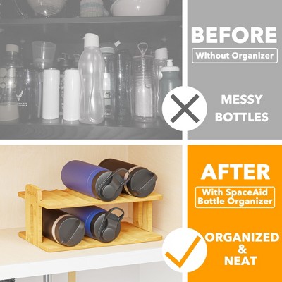 SpaceAid Bamboo Water Bottle Organizer with Labels for Kitchen and Pantry,(2-Tier, Hold 6 Bottles) — фото 2