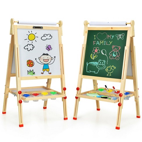3-in1 Adjust Double Sided Wooden Kid's Art Easel with Paper Roll and Accessories 