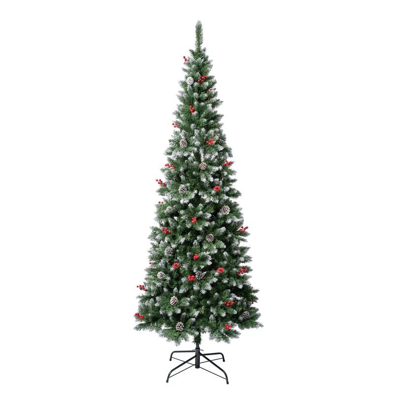 National Tree Company First Traditions 7.5&#39; Unlit Slim Cullen Hinged Artificial Christmas Tree with Berries &#38; Pinecones, 1 of 5