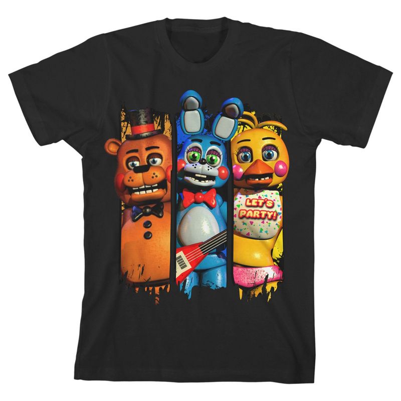 Five Nights at Freddy's Characters Pins Boy's Black T-shirt, 1 of 4