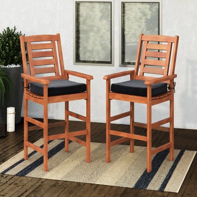 Miramar 2pk Hardwood Outdoor Bar Height Chairs - Cinnamon Brown/Black - CorLiving
