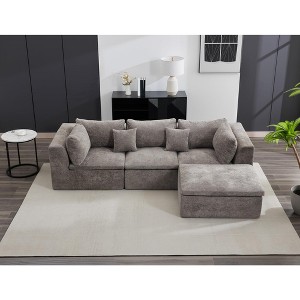 GustoWave 140" Cloud Sectional Couches for Living Room, Convertible U-Shape Couch with Ottoman, 4 Seater Modular Sectional Sofa - 1 of 4