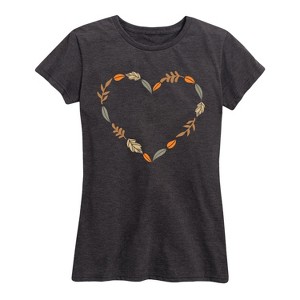 Women's - Instant Message - Fall Leaf Heart Short Sleeve Graphic T-Shirt - 1 of 4