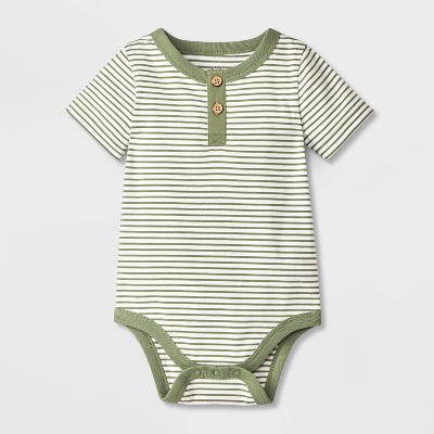 Baby Boys' Henley Bodysuit - Cat & Jack™ Olive Green 0-3M: Short Sleeve, Button Down
